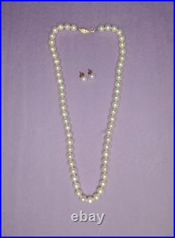 Vintage CP Pearl Necklace Earrings Set 14K Gold Filigree Clasp Bridal Jewelry 3x