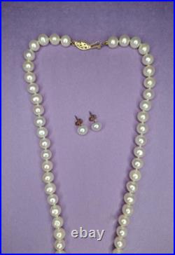 Vintage CP Pearl Necklace Earrings Set 14K Gold Filigree Clasp Bridal Jewelry 3x