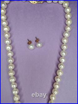 Vintage CP Pearl Necklace Earrings Set 14K Gold Filigree Clasp Bridal Jewelry 3x