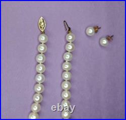 Vintage CP Pearl Necklace Earrings Set 14K Gold Filigree Clasp Bridal Jewelry 3x