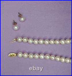 Vintage CP Pearl Necklace Earrings Set 14K Gold Filigree Clasp Bridal Jewelry 3x