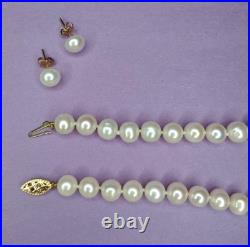 Vintage CP Pearl Necklace Earrings Set 14K Gold Filigree Clasp Bridal Jewelry 3x