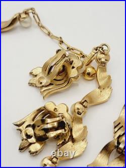 Vintage CROWN TRIFARI Gold Rone Faux Pearl Necklace Bracelet Earrings Set Signed Vintage CROWN TRIFARI Gold Rone Faux Pearl Necklace Bracelet Earrings Set Signed