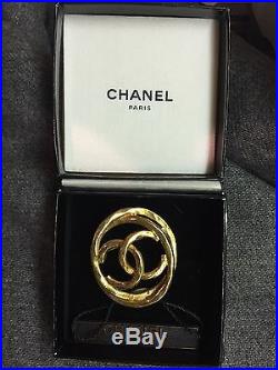 Vintage Chanel CC Gold Pearl Earrings and Brooch Pin Set with Orig. Box