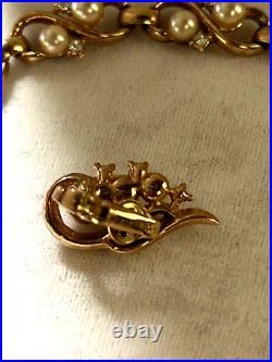Vintage Crown Trifari PARURE Gold Pearl Rhinestone Necklace Earring Set PHILIPPE