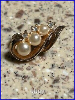 Vintage Crown Trifari PARURE Gold Pearl Rhinestone Necklace Earring Set PHILIPPE