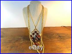 Vintage Crown Trifari WATERFALL Necklace Set Gold Amber Lucite Bead Book Piece