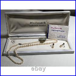 Vintage Cultured Pearl Necklace & Earrings Set 14K Gold