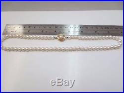 Vintage Cultured Pearls Necklace 14K Solid Y. Gold Pearl Clasp 17.5