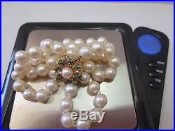 Vintage Cultured Pearls Necklace 14K Solid Y. Gold Turquoise & Pearl Clasp 17