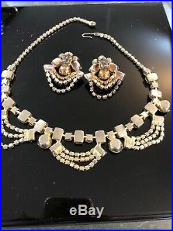 Vintage D&E Juliana RHINESTONE Yellow Necklace and Drop Earring Set Gold Plated
