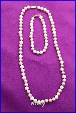 Vintage David Varsano 14K Gold Pearl Necklace and Bracelet Set