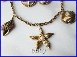 Vintage Designer Kenneth Jay Lane 22K Gold Plated Seashell Necklace Earrings Set