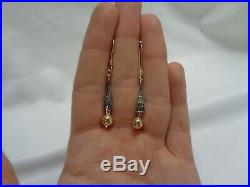 Vintage Diamond Set Drop Earrings 9ct Yellow Gold Length 45 mm 2.3 grams