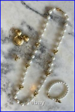 Vintage Disney Napier Rare Set Pearl Necklace Bracelet Brooch Earring Gold Tone
