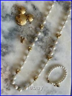 Vintage Disney Napier Rare Set Pearl Necklace Bracelet Brooch Earring Gold Tone