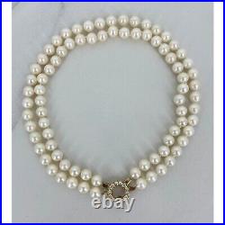 Vintage Double Strand Pearl Necklace 18k Gold Channel Set Diamond Clasp With App