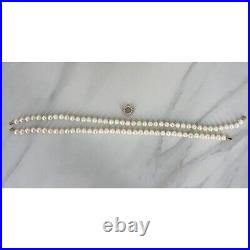 Vintage Double Strand Pearl Necklace 18k Gold Channel Set Diamond Clasp With App