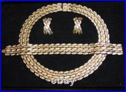 Vintage Erwin Pearl 2-Tone Gold Snakeskin Scales Bracelet NECKLACE Earrings SET