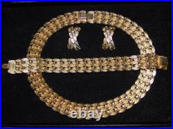 Vintage Erwin Pearl 2-Tone Gold Snakeskin Scales Bracelet NECKLACE Earrings SET