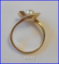 Vintage Esemco 6 mm Cultured Pearl 10K Yellow Gold Modernist Setting Ring Size 7