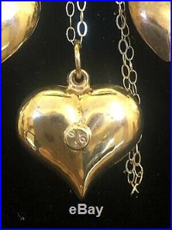 Vintage Estate 10k Gold Heart Necklace & Earring Set Drop Dangle Chain 18