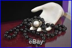 Vintage Estate 14K Onyx Beads Mabe Pearl 36 inch Necklace Matching Earrings Set