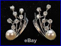 Vintage Estate 7mm Cultured Golden South Sea Pearl Diamond Earrings 18k Wg Set