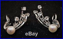 Vintage Estate 7mm Cultured Golden South Sea Pearl Diamond Earrings 18k Wg Set
