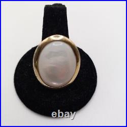 Vintage Estate C1960 10k Gold Vermeil Mother of Pearl Bezel Set Solitaire Sz. 8