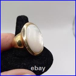 Vintage Estate C1960 10k Gold Vermeil Mother of Pearl Bezel Set Solitaire Sz. 8