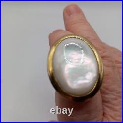 Vintage Estate C1960 10k Gold Vermeil Mother of Pearl Bezel Set Solitaire Sz. 8