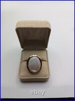 Vintage Estate C1960 10k Gold Vermeil Mother of Pearl Bezel Set Solitaire Sz. 8