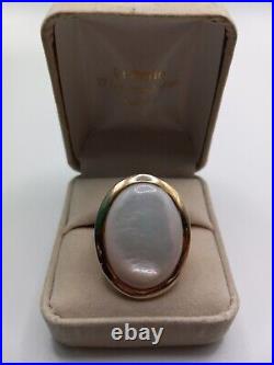 Vintage Estate C1960 10k Gold Vermeil Mother of Pearl Bezel Set Solitaire Sz. 8