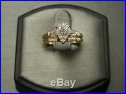 Vintage Estate C1970 14K Gold 1.26TCW Pear Tear Drop Diamond Engagement Ring Set
