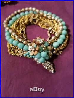 Vintage Estate DeMario Turquoise Seed Pearl Rhinestone Gold Jewelry Set