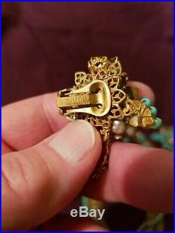 Vintage Estate DeMario Turquoise Seed Pearl Rhinestone Gold Jewelry Set
