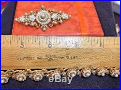 Vintage Estate Gold Designer Signed Florenza Brooch Faux Pearl Bracelet Set