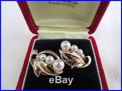 Vintage Estate Mikimoto Graduated Pearl Earrings 14K Settings In Original Box