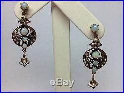 Vintage Estate Opal Pearl Set In 14k Yellow Gold Hanging Earring