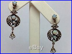 Vintage Estate Opal Pearl Set In 14k Yellow Gold Hanging Earring