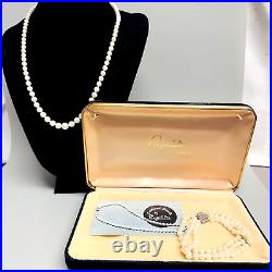 Vintage Exquisite 14k White Gold Cultured Pearl Necklace & Bracelet Set With Box