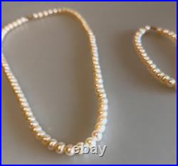 Vintage FIC 14K Yellow Gold Pearl Necklace and Bracelet Set 18 and 7