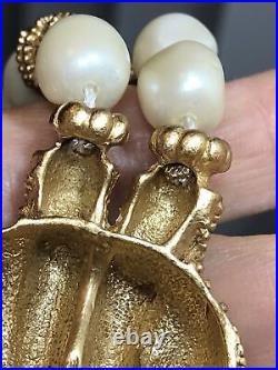 Vintage FM Gold tone Faux pearl 2 row Knot Beaded Necklace 3 row Bracelet Set