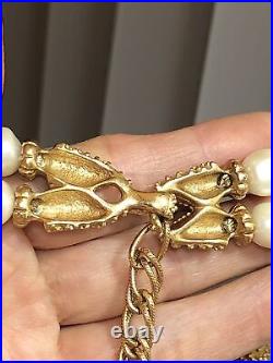 Vintage FM Gold tone Faux pearl 2 row Knot Beaded Necklace 3 row Bracelet Set