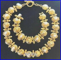 Vintage Fendi Pearl Gold Plated Collar Necklace And Bracelet Set