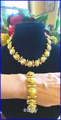 Vintage Fendi Pearl Gold Plated Collar Necklace And Bracelet Set