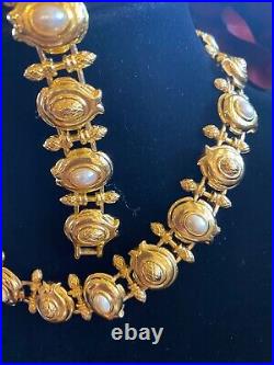 Vintage Fendi Pearl Gold Plated Collar Necklace And Bracelet Set