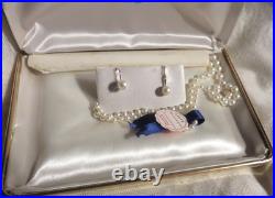 Vintage Fine Cultured Pearls 18 Strand + 10K Gold Pearl Earrings Original Box