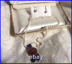 Vintage Fine Cultured Pearls 18 Strand + 10K Gold Pearl Earrings Original Box